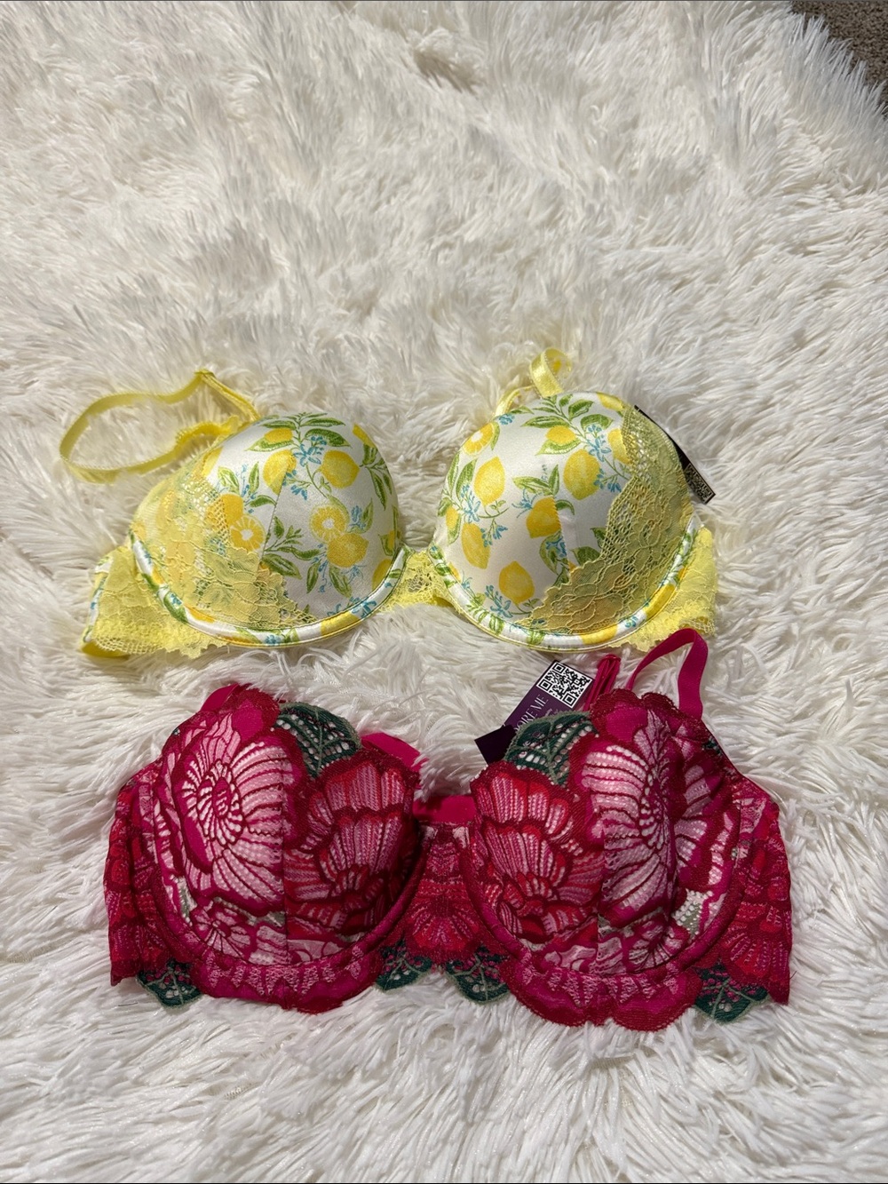 Adore Me Lemon Print Push-Up Bra & Rose Lace Balconette Duo